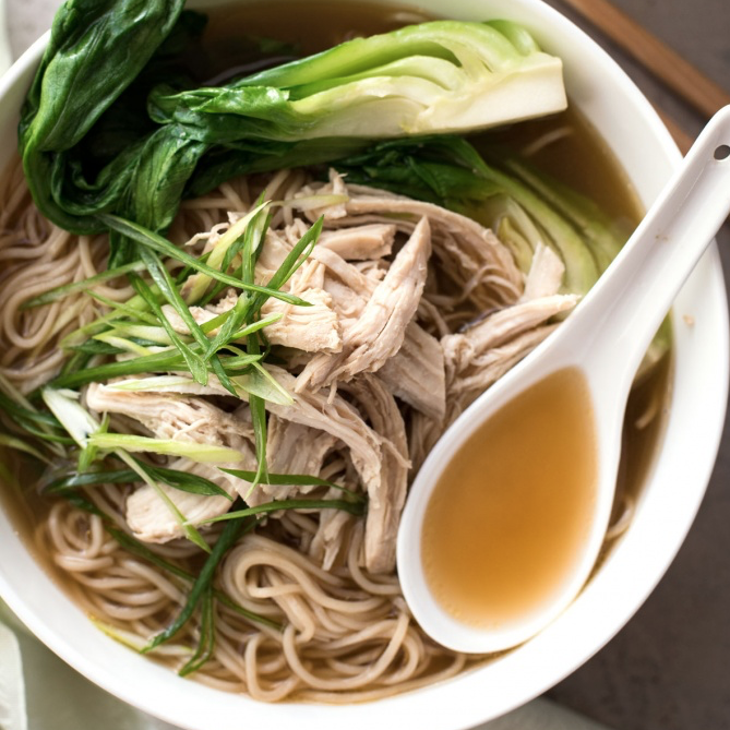 Noodles with Shredded Chicken and Bok Choi