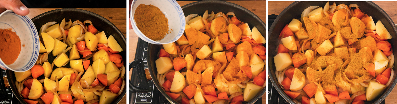 Add spices to the pan