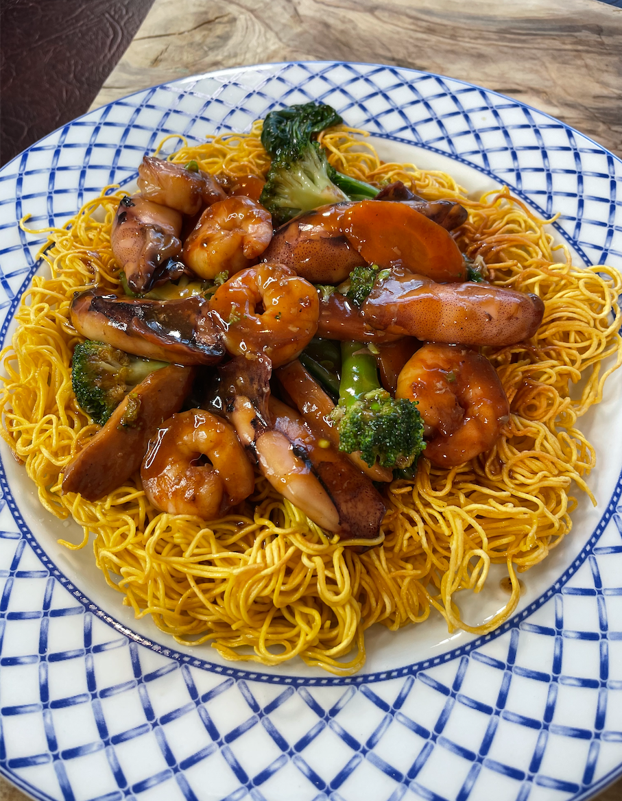 Seafood Crispy Noodles with King Prawns and Baby Squids